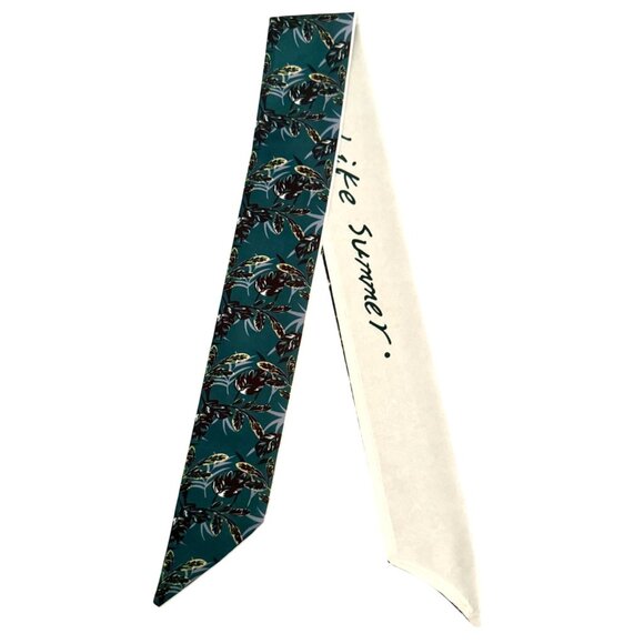 Slim Scarf Green Botanical 34in Satin Two Sided Boho Dark Academia No61 - Picture 13 of 13